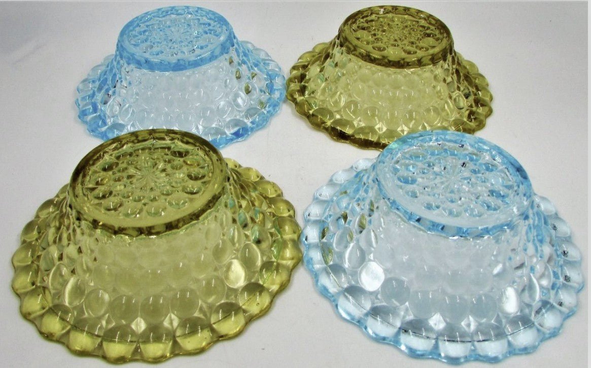 Adams 1000 Eye Glass Berry 4 1/2" Sauce Bowls (2 Blue, 2 Amber) Antique Set Of 4AntiquesEtcetera