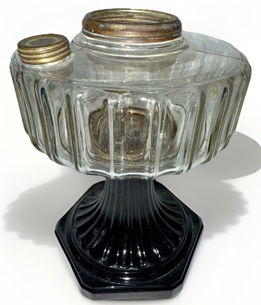 Aladdin Corinthian Kerosene Oil Lamp B104 Clear over Black Beta Crystal Mfg 1936 - AntiquesEtceteraAladdin Corinthian Kerosene Oil Lamp B104 Clear over Black Beta Crystal Mfg 1936Antique LightingAntiquesEtceteraAntiquesEtcetera