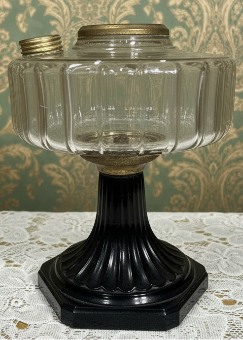 Aladdin Corinthian Kerosene Oil Lamp B104 Clear over Black Beta Crystal Mfg 1936 - AntiquesEtceteraAladdin Corinthian Kerosene Oil Lamp B104 Clear over Black Beta Crystal Mfg 1936Antique LightingAntiquesEtceteraAntiquesEtcetera