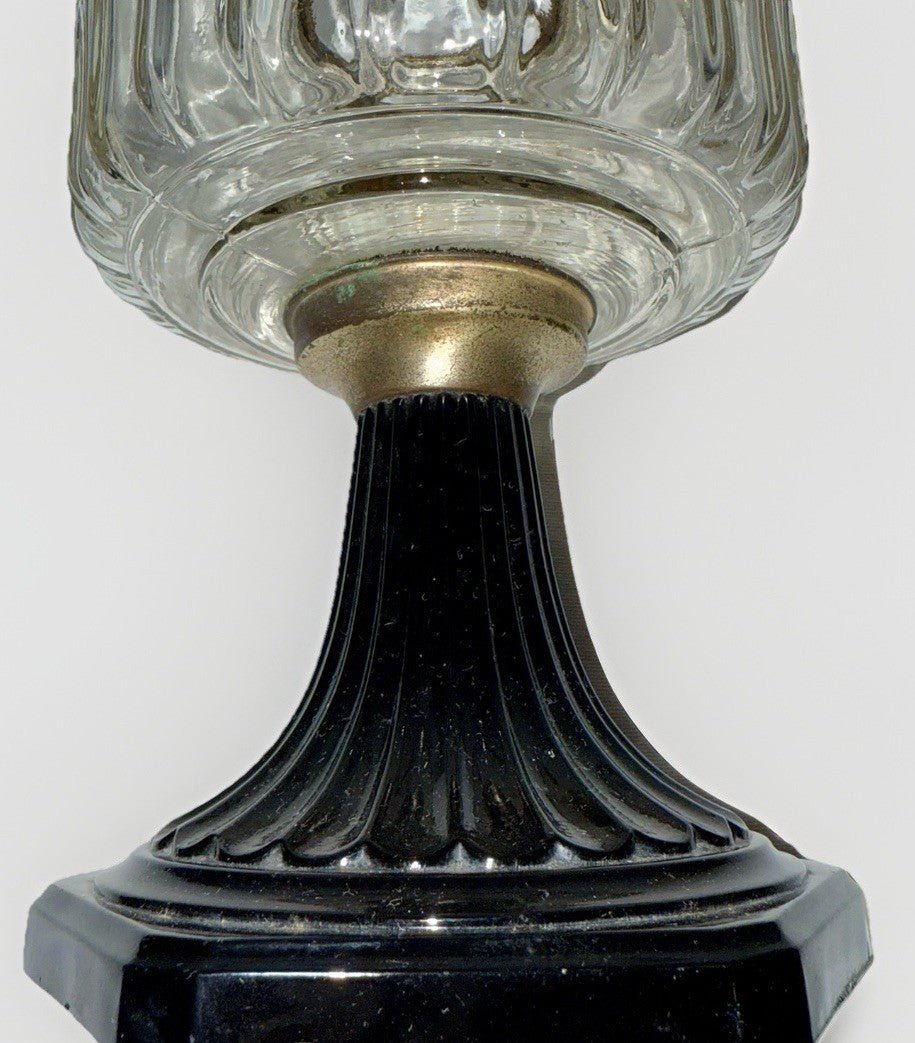 Aladdin Corinthian Kerosene Oil Lamp B104 Clear over Black Beta Crystal Mfg 1936 - AntiquesEtceteraAladdin Corinthian Kerosene Oil Lamp B104 Clear over Black Beta Crystal Mfg 1936Antique LightingAntiquesEtceteraAntiquesEtcetera