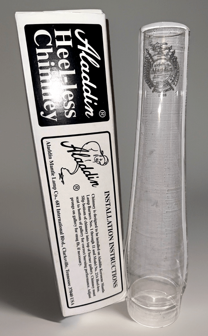 Aladdin Kerosene Lamp Heelless Chimney 1908 Logo Part R - 910 12 3/4" Orig. Box - AntiquesEtceteraAladdin Kerosene Lamp Heelless Chimney 1908 Logo Part R - 910 12 3/4" Orig. BoxAladdinAntiquesEtcetera