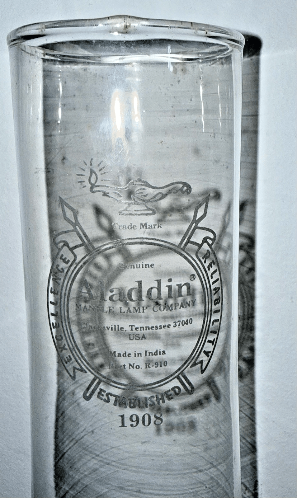 Aladdin Mantle Lamp Heelless Chimney w/ 1908 Logo Part R - 910 2 5/8" x 12 3/4" - AntiquesEtceteraAladdin Mantle Lamp Heelless Chimney w/ 1908 Logo Part R - 910 2 5/8" x 12 3/4"AladdinAntiquesEtcetera