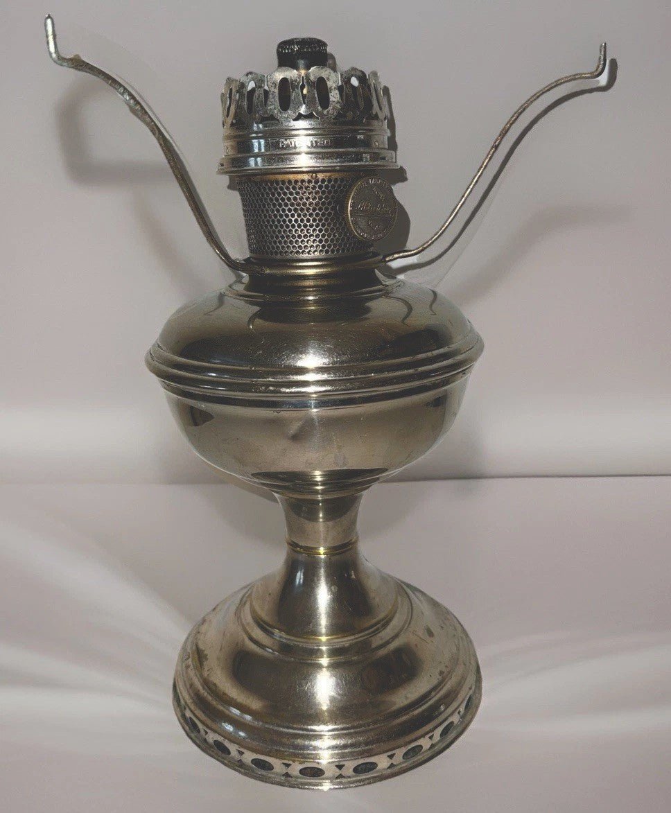 Aladdin Mod 11 Lamp Nickel Plated w/ 9 Burner, Flame Spreader, 10" Shade Holder - AntiquesEtceteraAladdin Mod 11 Lamp Nickel Plated w/ 9 Burner, Flame Spreader, 10" Shade HolderAladdinAntiquesEtcetera