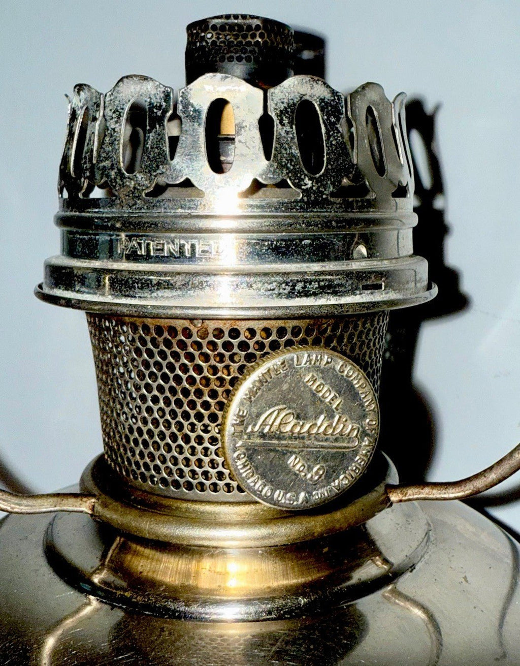 Aladdin Mod 11 Lamp Nickel Plated w/ 9 Burner, Flame Spreader, 10" Shade Holder - AntiquesEtceteraAladdin Mod 11 Lamp Nickel Plated w/ 9 Burner, Flame Spreader, 10" Shade HolderAladdinAntiquesEtcetera