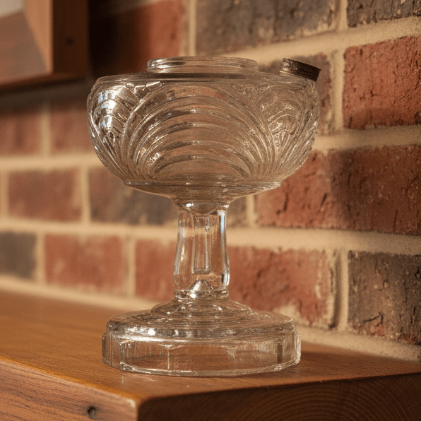 Aladdin Short Washington Drape Kerosene Lamp Clear Beta Crystal B39 Round Base - AntiquesEtceteraAladdin Short Washington Drape Kerosene Lamp Clear Beta Crystal B39 Round BaseAladdinAntiquesEtcetera