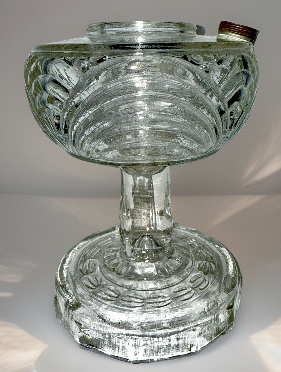 Aladdin Short Washington Drape Kerosene Lamp Clear Beta Crystal B39 Round Base - AntiquesEtceteraAladdin Short Washington Drape Kerosene Lamp Clear Beta Crystal B39 Round BaseAladdinAntiquesEtcetera