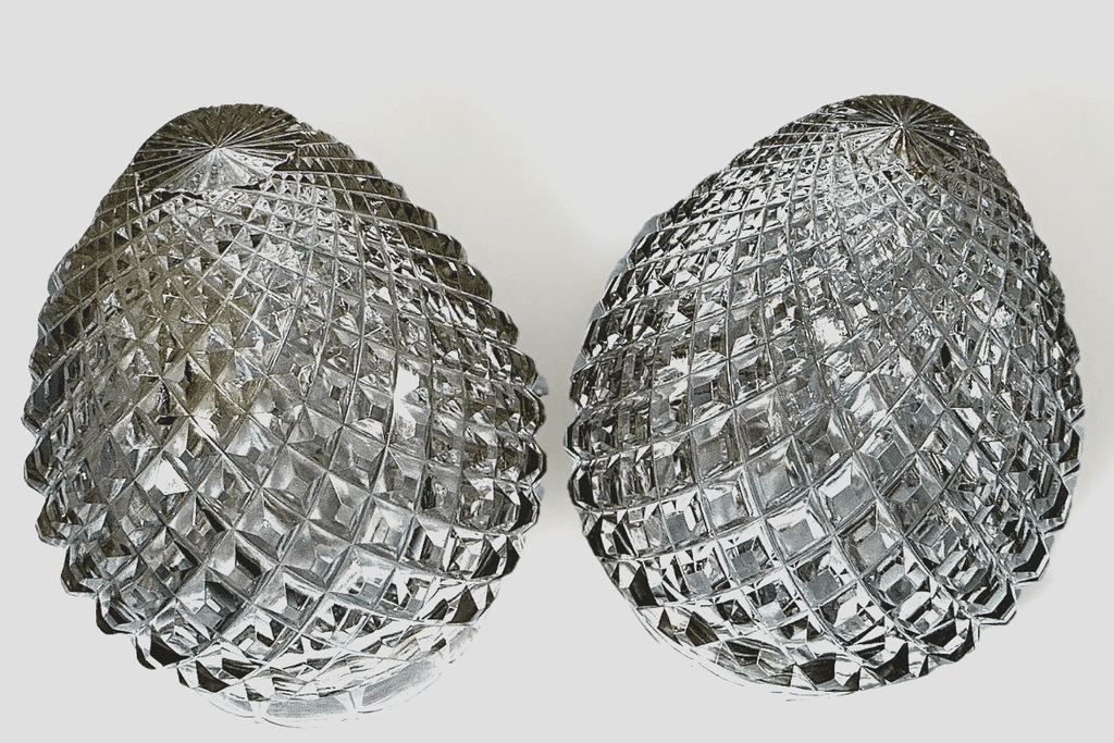 American Brilliant Cut Glass Acorn Lamp Shades Pair ABP 3.25" Rim Diamond Point - AntiquesEtceteraAmerican Brilliant Cut Glass Acorn Lamp Shades Pair ABP 3.25" Rim Diamond PointUnbrandedAntiquesEtcetera