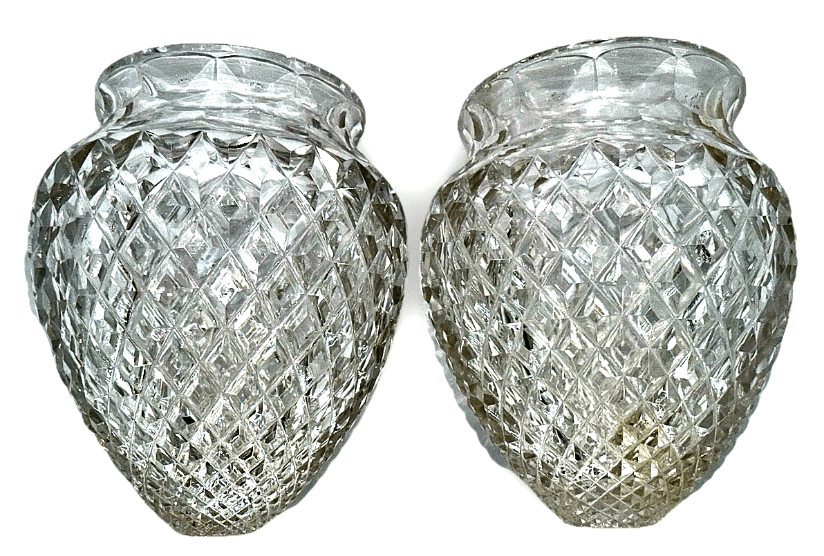 American Brilliant Cut Glass Acorn Lamp Shades Pair ABP 3.25" Rim Diamond Point - AntiquesEtceteraAmerican Brilliant Cut Glass Acorn Lamp Shades Pair ABP 3.25" Rim Diamond PointUnbrandedAntiquesEtcetera