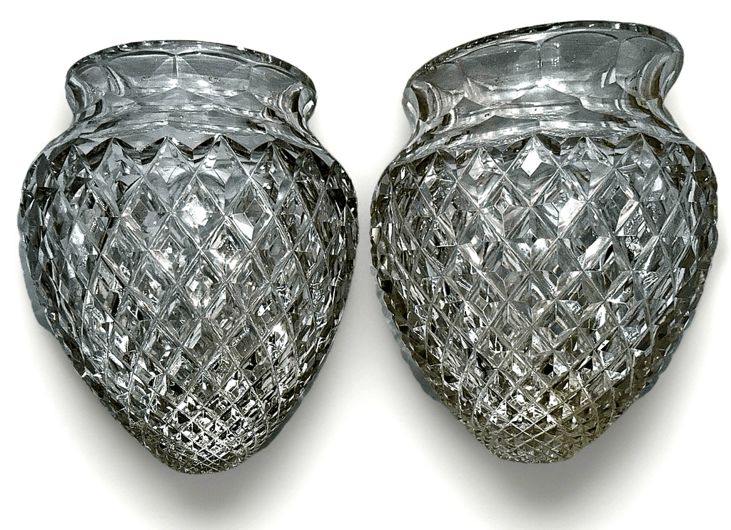 American Brilliant Cut Glass Acorn Lamp Shades Pair ABP 3.25" Rim Diamond Point - AntiquesEtceteraAmerican Brilliant Cut Glass Acorn Lamp Shades Pair ABP 3.25" Rim Diamond PointUnbrandedAntiquesEtcetera