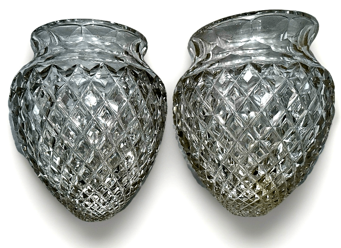 American Brilliant Cut Glass Acorn Lamp Shades Pair ABP 3.25" Rim Diamond Point - AntiquesEtceteraAmerican Brilliant Cut Glass Acorn Lamp Shades Pair ABP 3.25" Rim Diamond PointUnbrandedAntiquesEtcetera