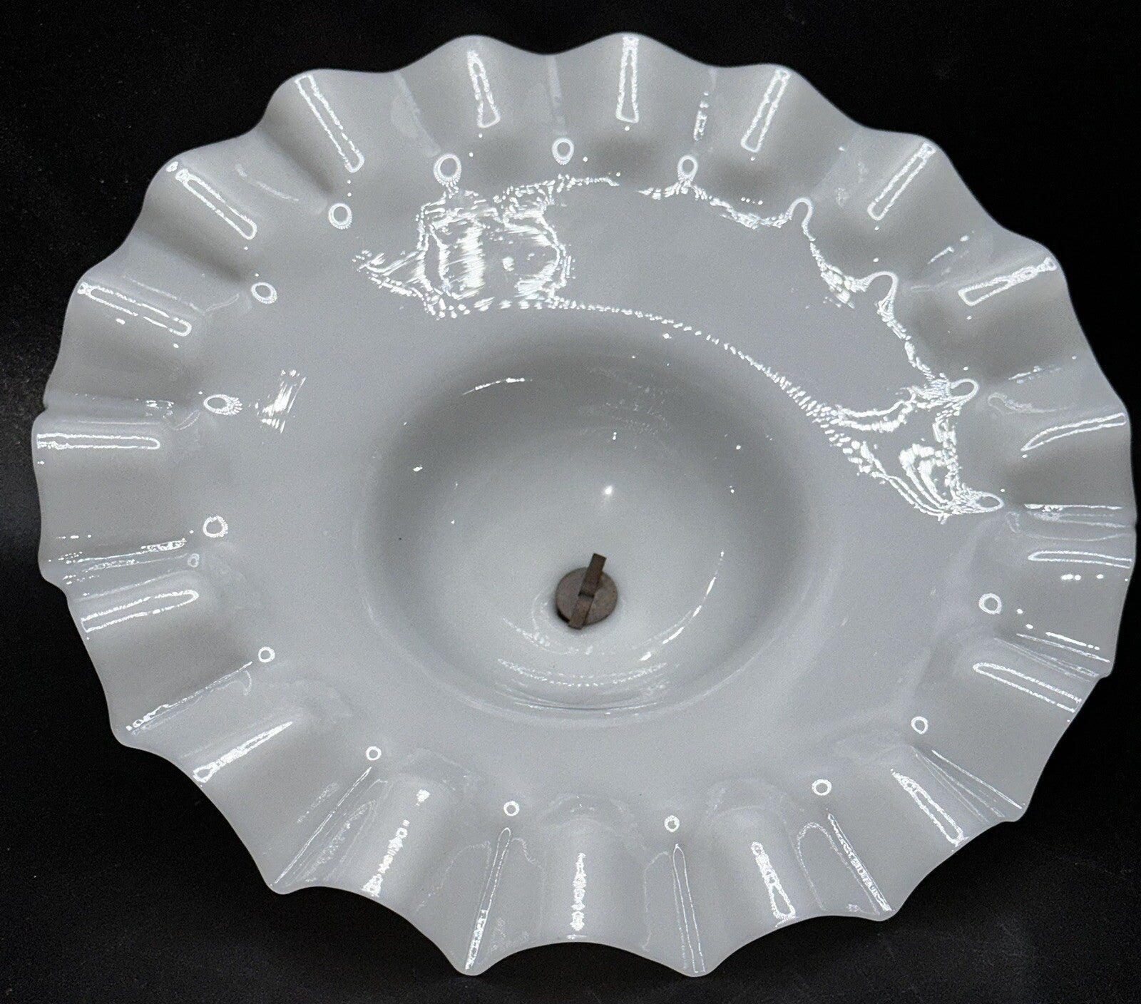 Antique 8" Opal Glass Smoke Bell Shade for Hanging Kerosene Oil Lamp Ruffled Rim - AntiquesEtceteraAntique 8" Opal Glass Smoke Bell Shade for Hanging Kerosene Oil Lamp Ruffled RimAntiqueAntiquesEtcetera