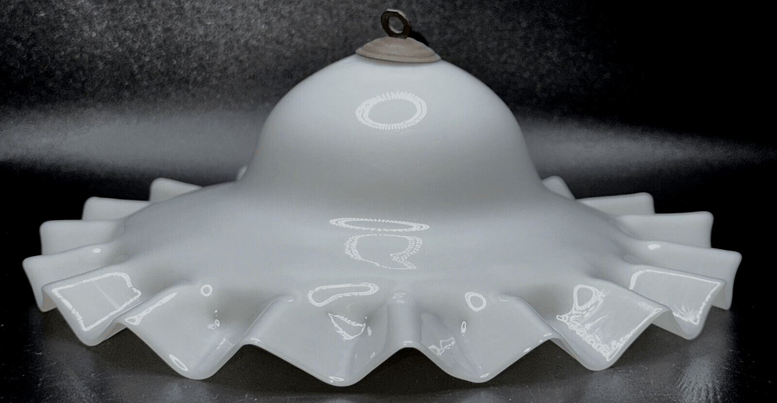 Antique 8" Opal Glass Smoke Bell Shade for Hanging Kerosene Oil Lamp Ruffled Rim - AntiquesEtceteraAntique 8" Opal Glass Smoke Bell Shade for Hanging Kerosene Oil Lamp Ruffled RimAntiqueAntiquesEtcetera
