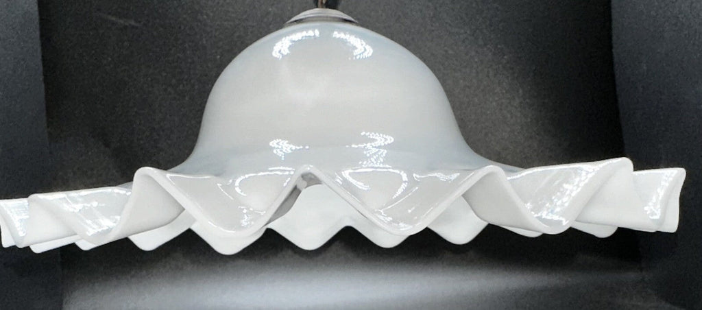 Antique 8" Opal Glass Smoke Bell Shade for Hanging Kerosene Oil Lamp Ruffled Rim - AntiquesEtceteraAntique 8" Opal Glass Smoke Bell Shade for Hanging Kerosene Oil Lamp Ruffled RimAntiqueAntiquesEtcetera