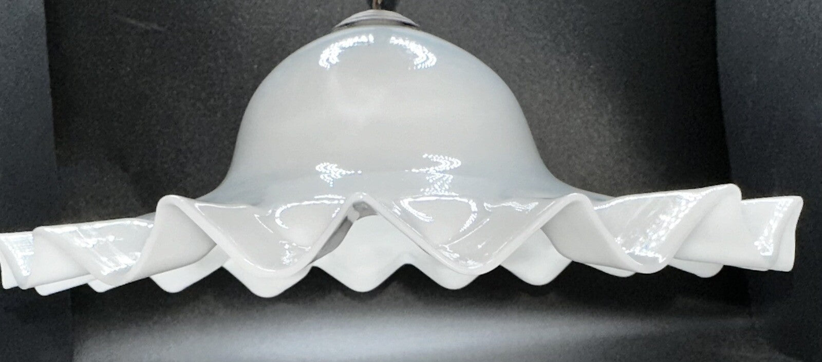 Antique 8" Opal Glass Smoke Bell Shade for Hanging Kerosene Oil Lamp Ruffled Rim - AntiquesEtceteraAntique 8" Opal Glass Smoke Bell Shade for Hanging Kerosene Oil Lamp Ruffled RimAntiqueAntiquesEtcetera