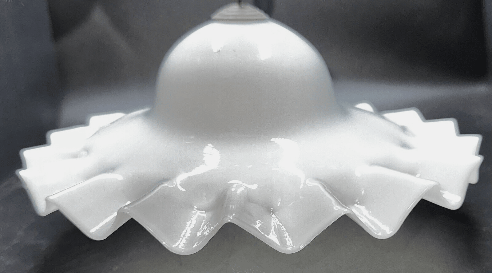 Antique 8" Opal Glass Smoke Bell Shade for Hanging Kerosene Oil Lamp Ruffled Rim - AntiquesEtceteraAntique 8" Opal Glass Smoke Bell Shade for Hanging Kerosene Oil Lamp Ruffled RimAntiqueAntiquesEtcetera