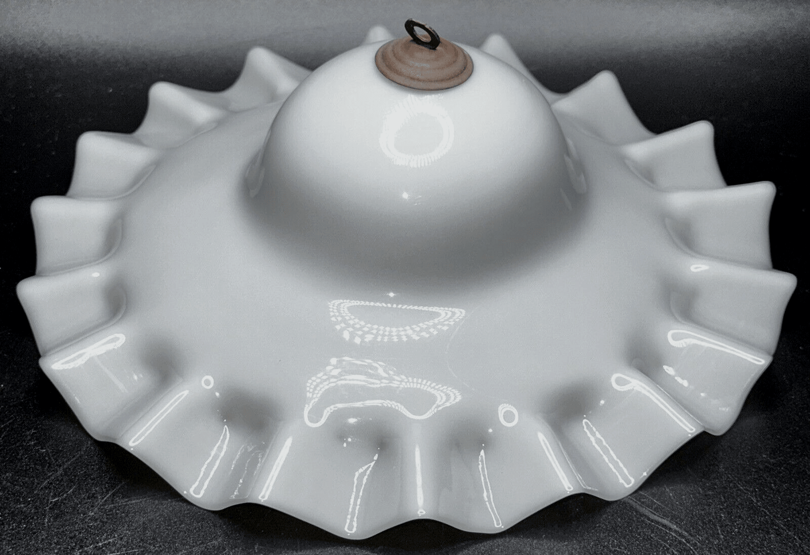 Antique 8" Opal Glass Smoke Bell Shade for Hanging Kerosene Oil Lamp Ruffled Rim - AntiquesEtceteraAntique 8" Opal Glass Smoke Bell Shade for Hanging Kerosene Oil Lamp Ruffled RimAntiqueAntiquesEtcetera