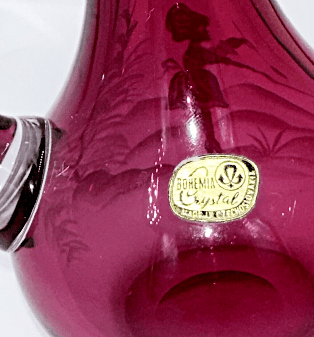 Antique Bohemian Rose Pink Crystal Glass Mary Gregory Czechoslovakia Enamel Girl - AntiquesEtceteraAntique Bohemian Rose Pink Crystal Glass Mary Gregory Czechoslovakia Enamel GirlAntiqueAntiquesEtcetera