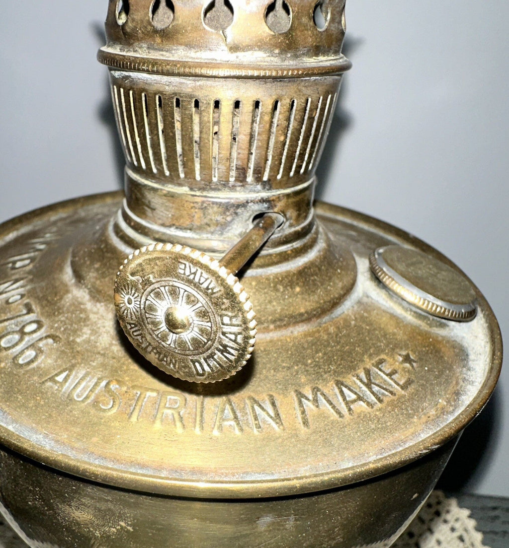 Antique Brass Ditmar's "ARDE" Lamp No. 786 Kerosene Oil w/ Burner, Wick Austrian - AntiquesEtceteraAntique Brass Ditmar's "ARDE" Lamp No. 786 Kerosene Oil w/ Burner, Wick AustrianDitmarAntiquesEtcetera