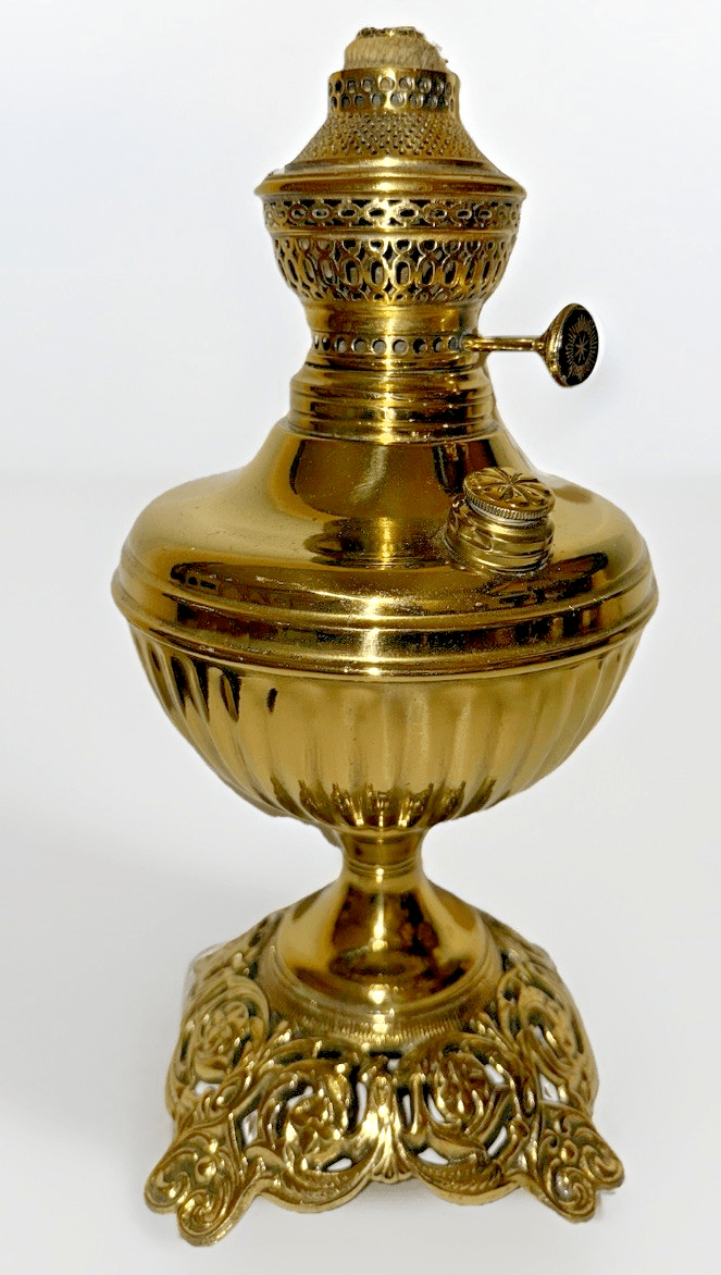 Antique Brass Kerosene Oil Table Lamp w/ Burner & Reticulated Base - Re - Plated - AntiquesEtceteraAntique Brass Kerosene Oil Table Lamp w/ Burner & Reticulated Base - Re - PlatedAntique LightingAntiquesEtceteraAntiquesEtcetera