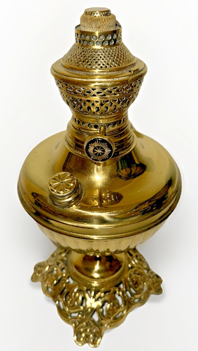 Antique Brass Kerosene Oil Table Lamp w/ Burner & Reticulated Base - Re - Plated - AntiquesEtceteraAntique Brass Kerosene Oil Table Lamp w/ Burner & Reticulated Base - Re - PlatedAntique LightingAntiquesEtceteraAntiquesEtcetera