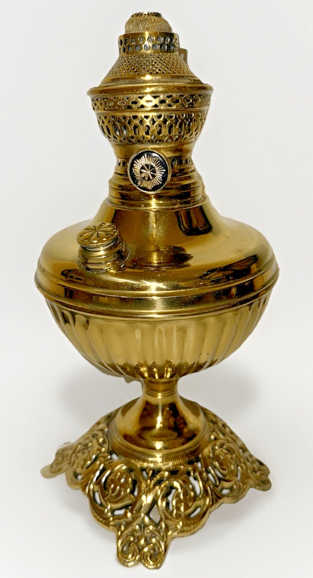 Antique Brass Kerosene Oil Table Lamp w/ Burner & Reticulated Base - Re - Plated - AntiquesEtceteraAntique Brass Kerosene Oil Table Lamp w/ Burner & Reticulated Base - Re - PlatedAntique LightingAntiquesEtceteraAntiquesEtcetera