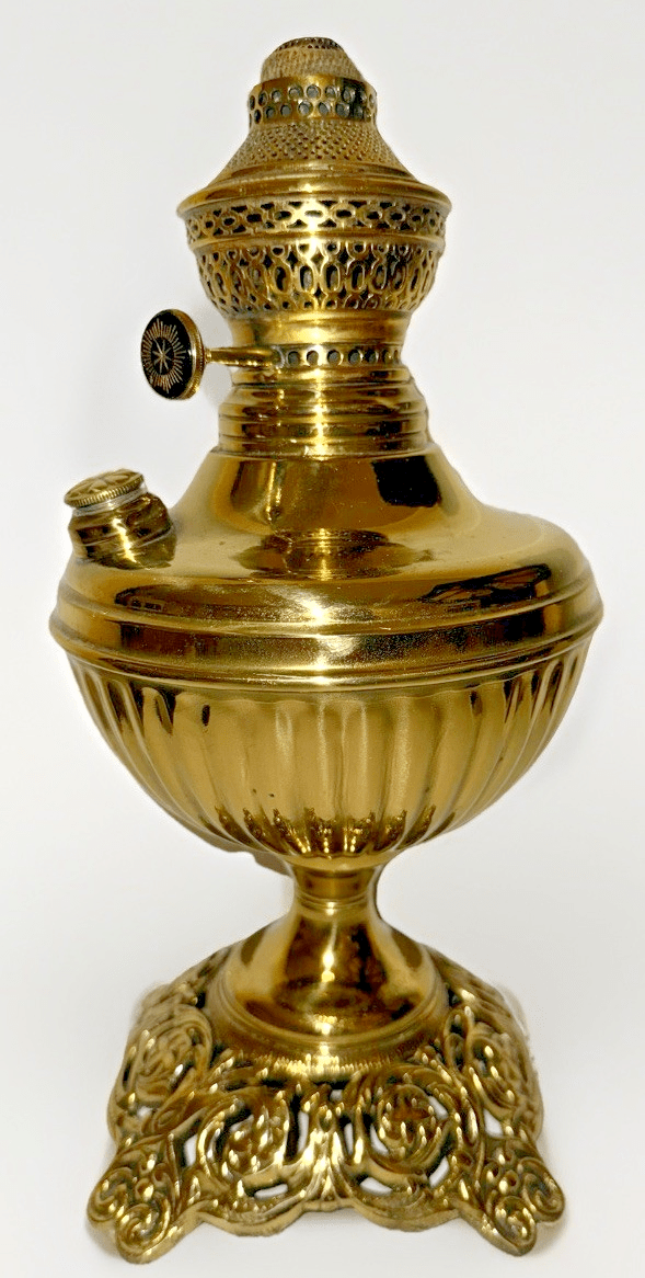 Antique Brass Kerosene Oil Table Lamp w/ Burner & Reticulated Base - Re - Plated - AntiquesEtceteraAntique Brass Kerosene Oil Table Lamp w/ Burner & Reticulated Base - Re - PlatedAntique LightingAntiquesEtceteraAntiquesEtcetera