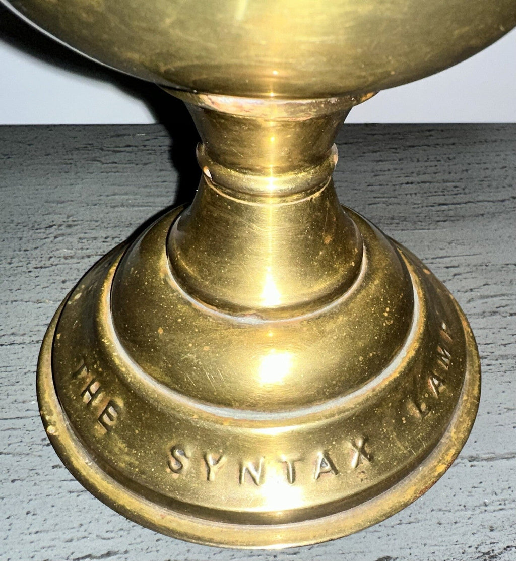Antique Brass Kerosene Oil THE SYNTAX LAMP w/ Logo Sherwoods Birmingham England - AntiquesEtceteraAntique Brass Kerosene Oil THE SYNTAX LAMP w/ Logo Sherwoods Birmingham EnglandSherwoodAntiquesEtcetera