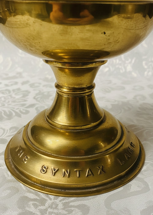 Antique Brass Kerosene Oil THE SYNTAX LAMP w/ Logo Sherwoods Birmingham England - AntiquesEtceteraAntique Brass Kerosene Oil THE SYNTAX LAMP w/ Logo Sherwoods Birmingham EnglandSherwoodAntiquesEtcetera