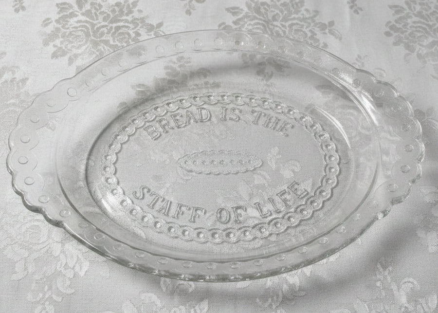 Antique Bread is the Staff of Life Serving Plate Platter EAPG Glass "Jewel Band"AntiquesEtcetera