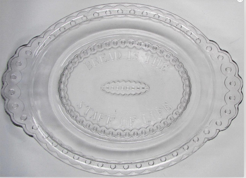 Antique Bread is the Staff of Life Serving Plate Platter EAPG Glass "Jewel Band"AntiquesEtcetera