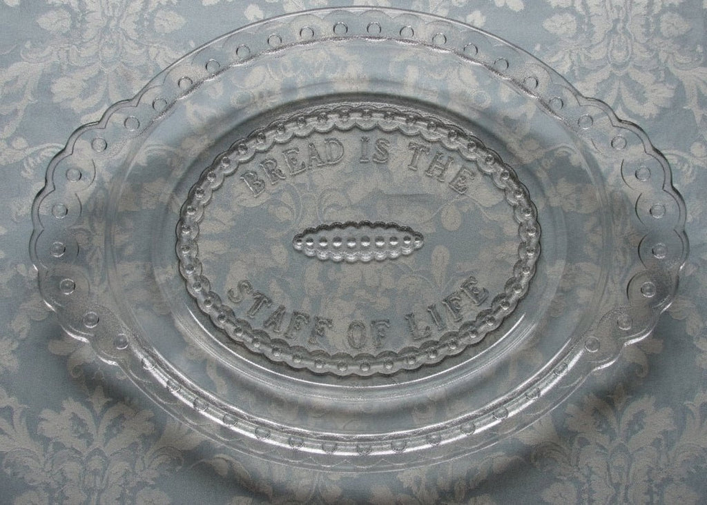 Antique Bread is the Staff of Life Serving Plate Platter EAPG Glass "Jewel Band"AntiquesEtcetera