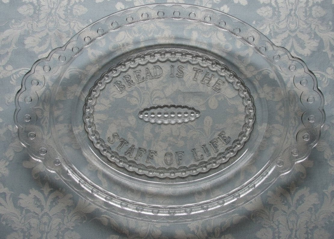 Antique Bread is the Staff of Life Serving Plate Platter EAPG Glass "Jewel Band"AntiquesEtcetera