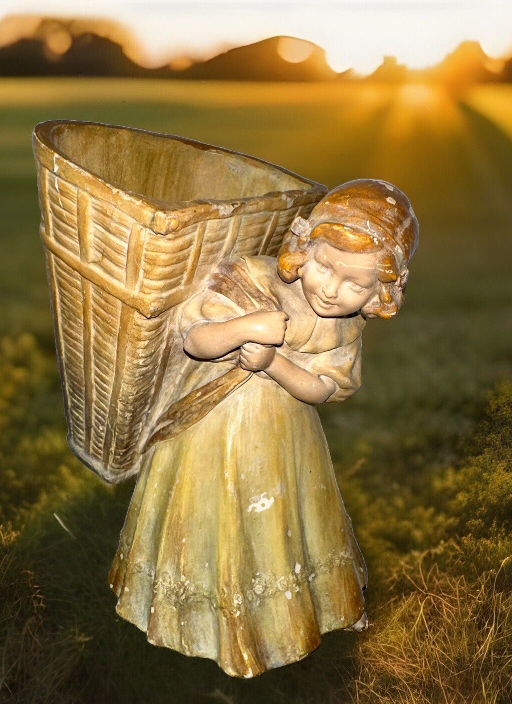 Antique Ceramic Spill Vase Young Girl Large Basket with Numerous Impressed Marks - AntiquesEtceteraAntique Ceramic Spill Vase Young Girl Large Basket with Numerous Impressed MarksUnsureAntiquesEtcetera
