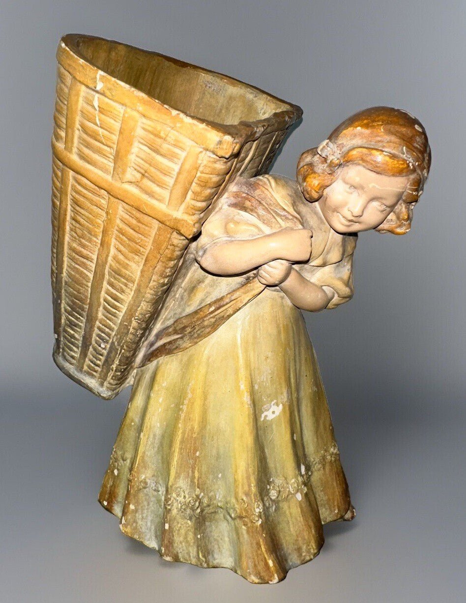 Antique Ceramic Spill Vase Young Girl Large Basket with Numerous Impressed Marks - AntiquesEtceteraAntique Ceramic Spill Vase Young Girl Large Basket with Numerous Impressed MarksUnsureAntiquesEtcetera