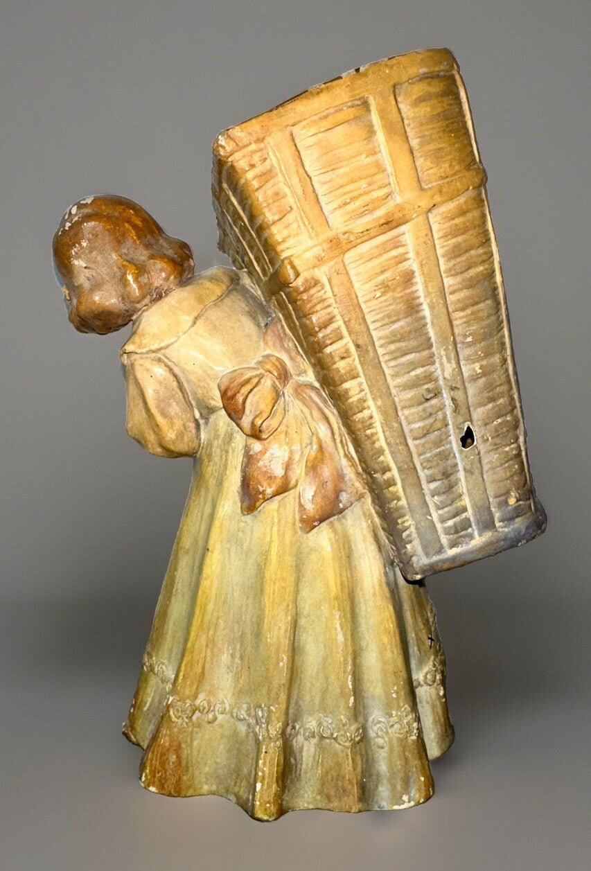Antique Ceramic Spill Vase Young Girl Large Basket with Numerous Impressed Marks - AntiquesEtceteraAntique Ceramic Spill Vase Young Girl Large Basket with Numerous Impressed MarksUnsureAntiquesEtcetera
