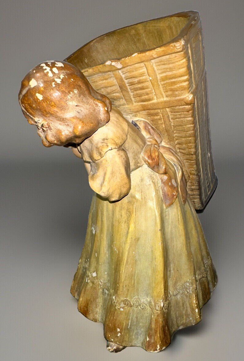 Antique Ceramic Spill Vase Young Girl Large Basket with Numerous Impressed Marks - AntiquesEtceteraAntique Ceramic Spill Vase Young Girl Large Basket with Numerous Impressed MarksUnsureAntiquesEtcetera