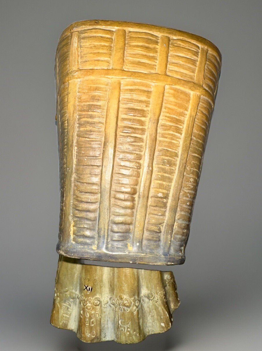 Antique Ceramic Spill Vase Young Girl Large Basket with Numerous Impressed Marks - AntiquesEtceteraAntique Ceramic Spill Vase Young Girl Large Basket with Numerous Impressed MarksUnsureAntiquesEtcetera