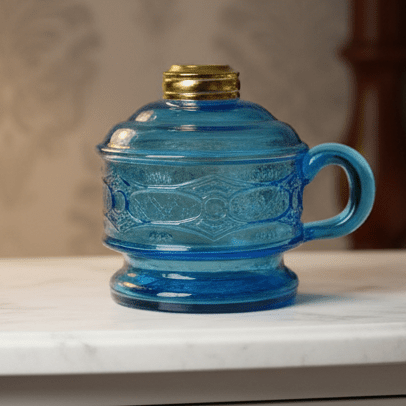 Antique CHAIN WITH STAR Kerosene Oil Flat Hand Lamp Blue Glass 1870 Thuro 1 198c - AntiquesEtceteraAntique CHAIN WITH STAR Kerosene Oil Flat Hand Lamp Blue Glass 1870 Thuro 1 198cAntique Oil LampAntiquesEtceteraAntiquesEtcetera