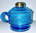 Antique CHAIN WITH STAR Kerosene Oil Flat Hand Lamp Blue Glass 1870 Thuro 1 198c - AntiquesEtceteraAntique CHAIN WITH STAR Kerosene Oil Flat Hand Lamp Blue Glass 1870 Thuro 1 198cBryce Bros.AntiquesEtcetera