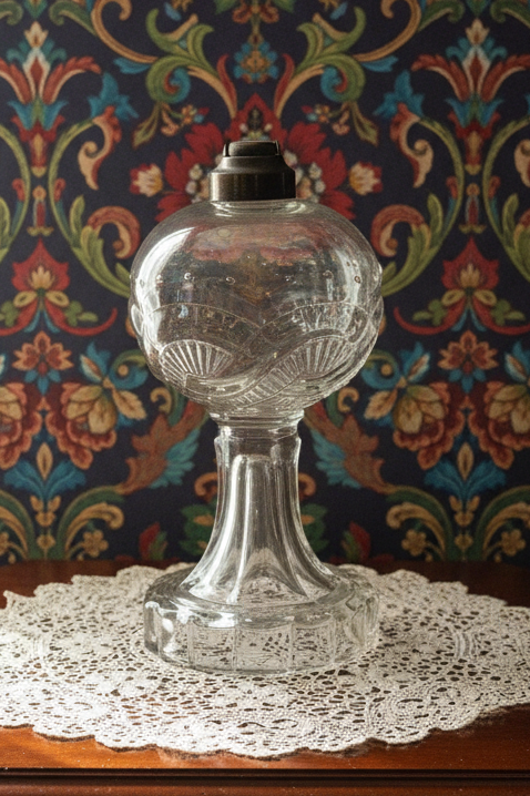 Antique CHAPMAN Kerosene or Oil Stand Lamp 1870s Intertwined Bands, Stars & Fans - AntiquesEtceteraAntique CHAPMAN Kerosene or Oil Stand Lamp 1870s Intertwined Bands, Stars & FansAntiqueAntiquesEtcetera