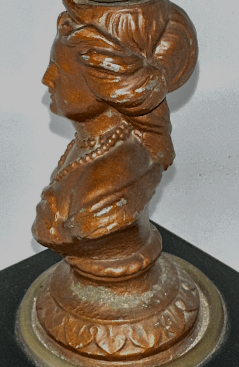 Antique Composite Oil Kerosene Lamp HEART & STARS Font w/ Gallinger Lady Stem - AntiquesEtceteraAntique Composite Oil Kerosene Lamp HEART & STARS Font w/ Gallinger Lady StemAntiqueAntiquesEtcetera