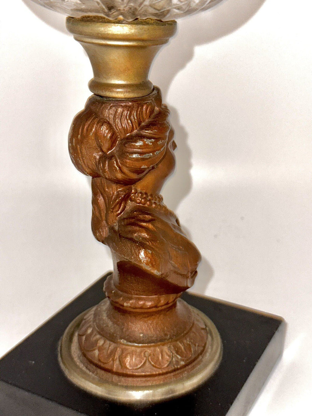 Antique Composite Oil Kerosene Lamp HEART & STARS Font w/ Gallinger Lady Stem - AntiquesEtceteraAntique Composite Oil Kerosene Lamp HEART & STARS Font w/ Gallinger Lady StemAntiqueAntiquesEtcetera