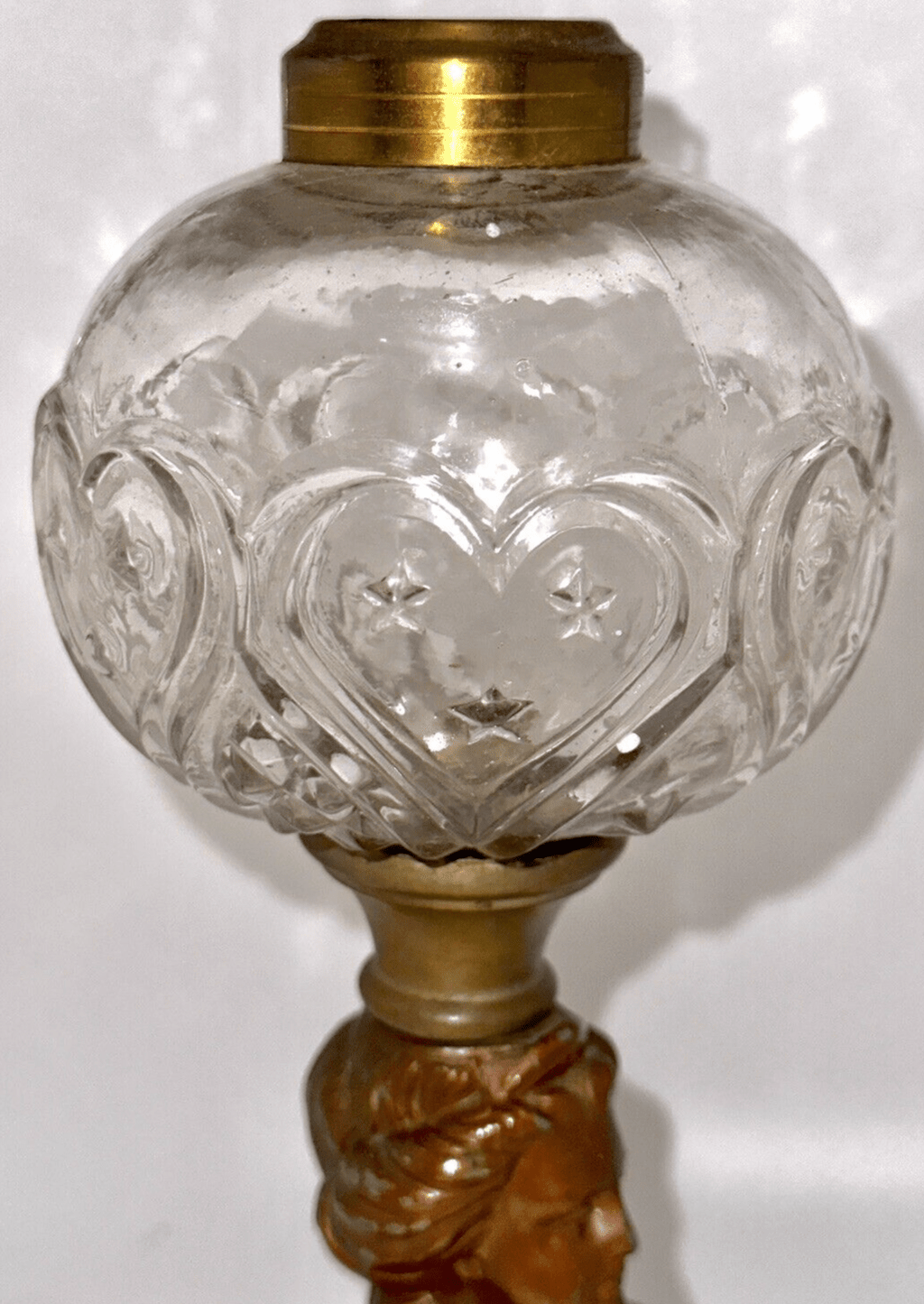 Antique Composite Oil Kerosene Lamp HEART & STARS Font w/ Gallinger Lady Stem - AntiquesEtceteraAntique Composite Oil Kerosene Lamp HEART & STARS Font w/ Gallinger Lady StemAntiqueAntiquesEtcetera