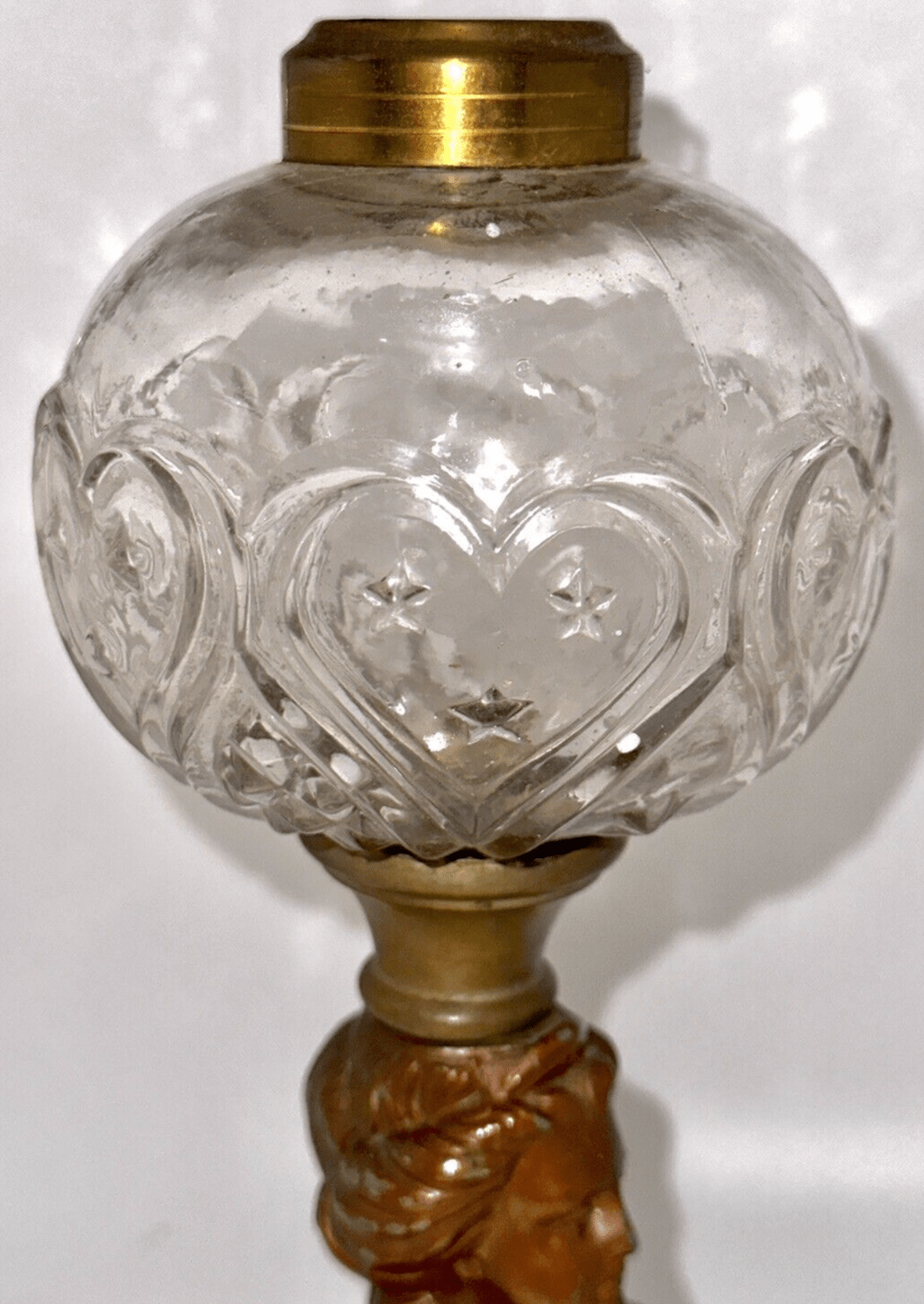 Antique Composite Oil Kerosene Lamp HEART & STARS Font w/ Gallinger Lady Stem - AntiquesEtceteraAntique Composite Oil Kerosene Lamp HEART & STARS Font w/ Gallinger Lady StemAntiqueAntiquesEtcetera