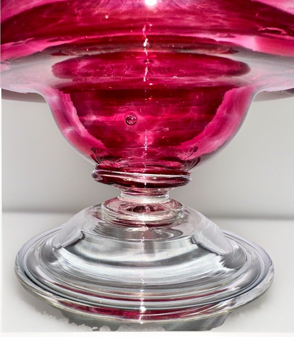 Antique Cranberry Swirl & Flecked Glass Ewer Vase, Applied Rigoree Handle & Base - AntiquesEtceteraAntique Cranberry Swirl & Flecked Glass Ewer Vase, Applied Rigoree Handle & BaseAntiquesEtceteraAntiquesEtcetera