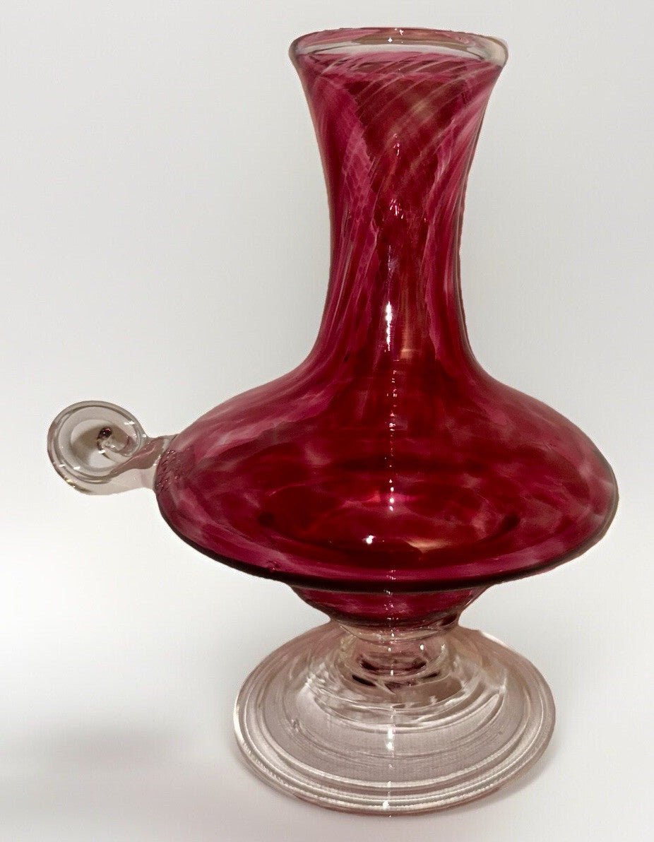 Antique Cranberry Swirl & Flecked Glass Ewer Vase, Applied Rigoree Handle & Base - AntiquesEtceteraAntique Cranberry Swirl & Flecked Glass Ewer Vase, Applied Rigoree Handle & BaseAntiquesEtceteraAntiquesEtcetera