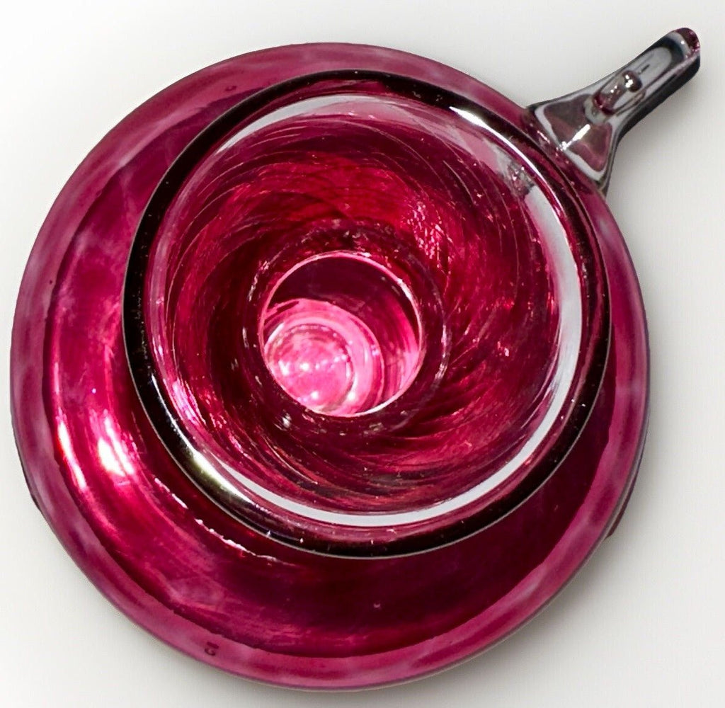 Antique Cranberry Swirl & Flecked Glass Ewer Vase, Applied Rigoree Handle & Base - AntiquesEtceteraAntique Cranberry Swirl & Flecked Glass Ewer Vase, Applied Rigoree Handle & BaseAntiquesEtceteraAntiquesEtcetera