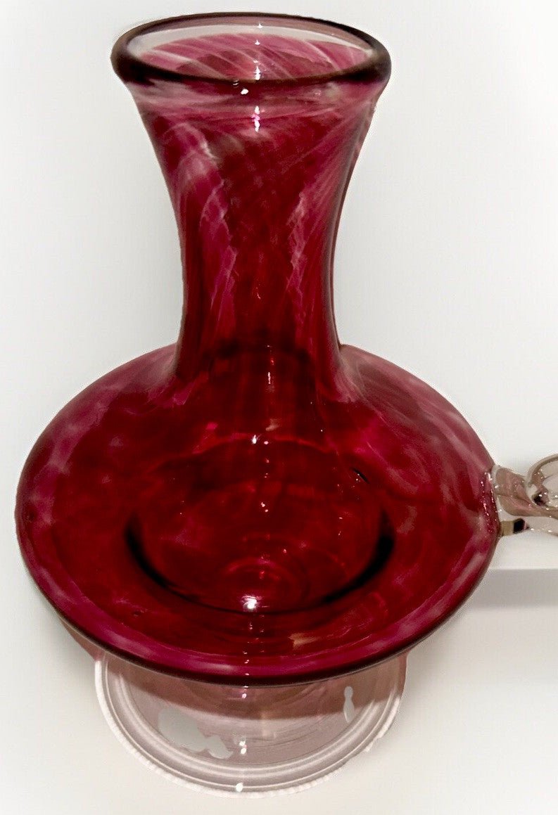Antique Cranberry Swirl & Flecked Glass Ewer Vase, Applied Rigoree Handle & Base - AntiquesEtceteraAntique Cranberry Swirl & Flecked Glass Ewer Vase, Applied Rigoree Handle & BaseAntiquesEtceteraAntiquesEtcetera