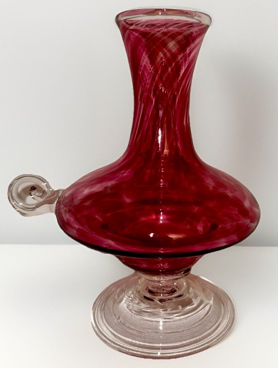 Antique Cranberry Swirl & Flecked Glass Ewer Vase, Applied Rigoree Handle & Base - AntiquesEtceteraAntique Cranberry Swirl & Flecked Glass Ewer Vase, Applied Rigoree Handle & BaseAntiquesEtceteraAntiquesEtcetera