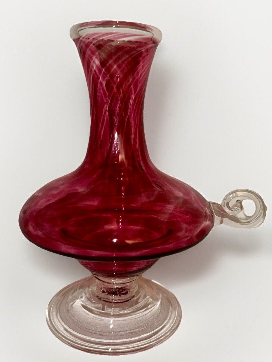 Antique Cranberry Swirl & Flecked Glass Ewer Vase, Applied Rigoree Handle & Base - AntiquesEtceteraAntique Cranberry Swirl & Flecked Glass Ewer Vase, Applied Rigoree Handle & BaseAntiquesEtceteraAntiquesEtcetera